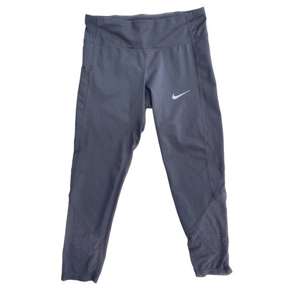 Nike Dri-Fit Women's  Small S SM Power Gunsmoke Gray Drawstring Mesh Leggings - Picture 1 of 8